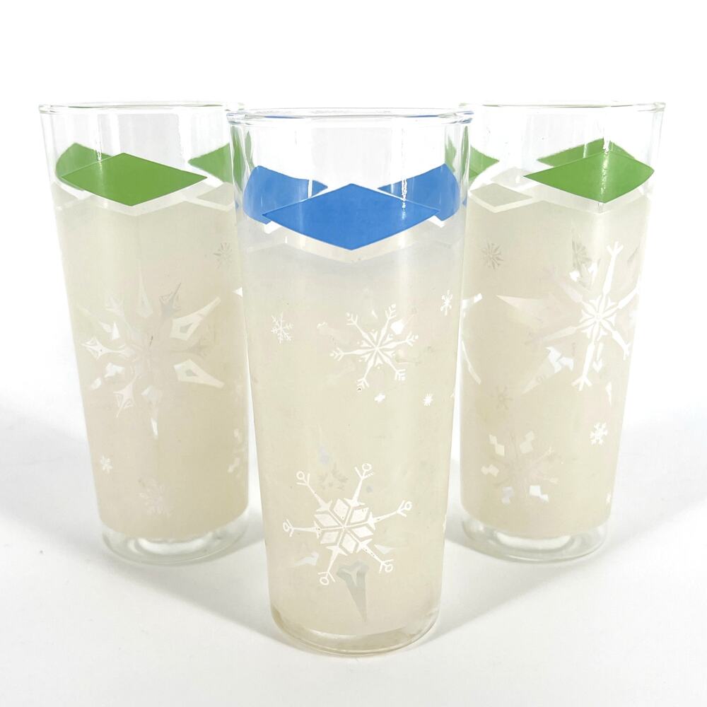 50s Libbey Diamond Snowflake Atomic highball glasses set of three 1950s vintage